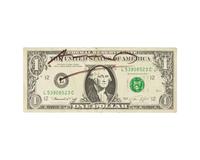 [Art] Warhol, Andy. Signed Miniature Facsimile One Dollar Bill
