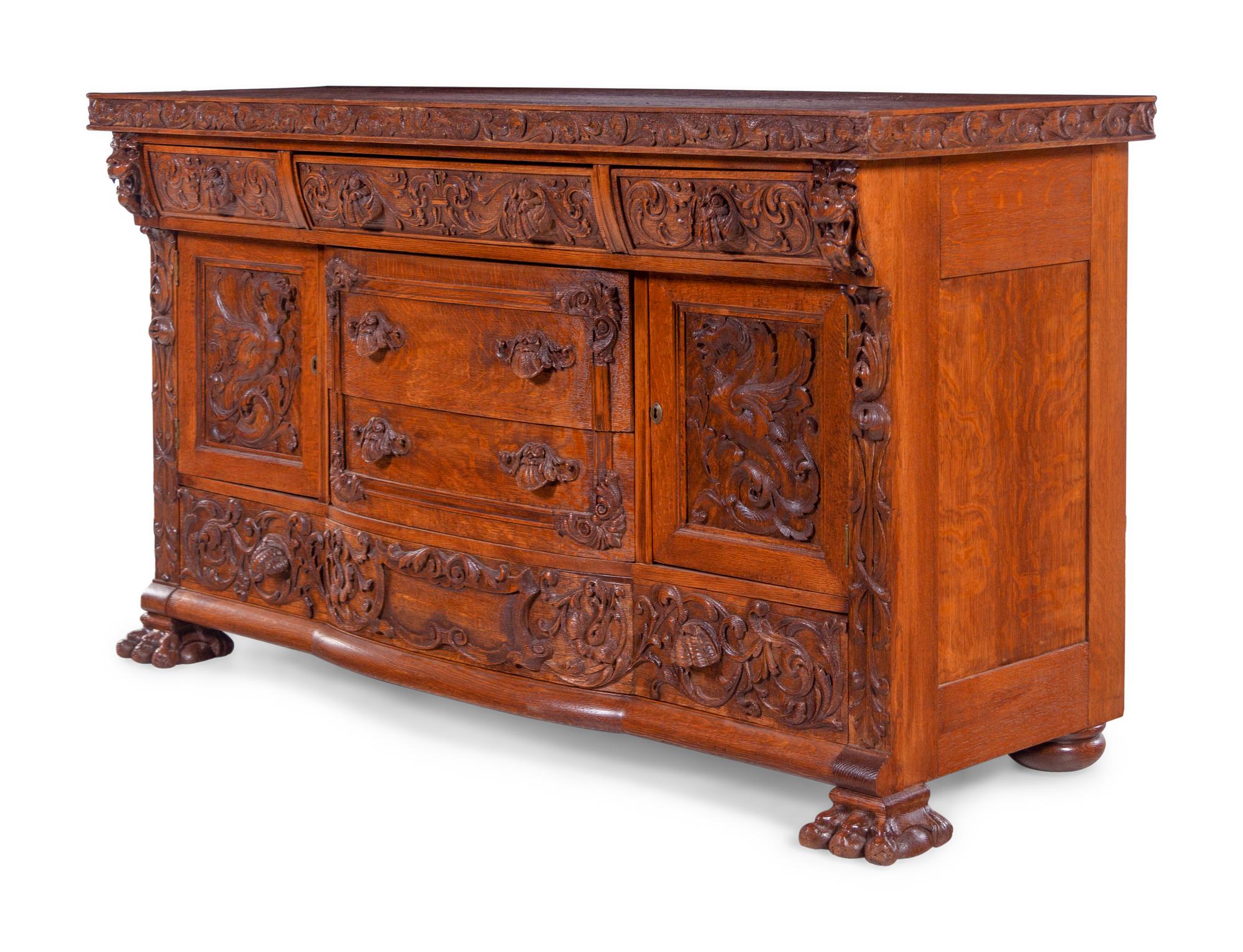 A German Carved Oak Sideboard
