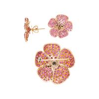 YELLOW GOLD, SYNTHETIC RUBY, AND DIAMOND FLOWER DEMI PARURE