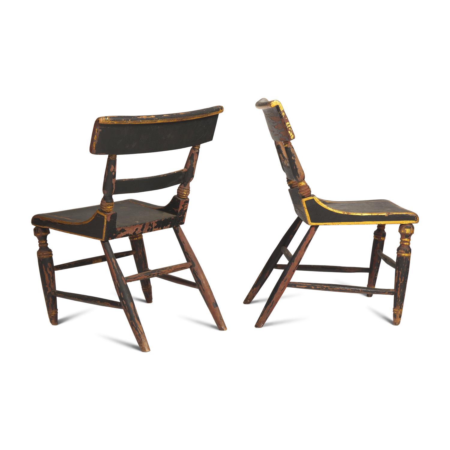 A Pair of Classical Painted and Gilt-Decorated Klismos Side Chairs