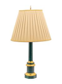 A Parcel Gilt Faux Malachite Lamp with a Silk Shade