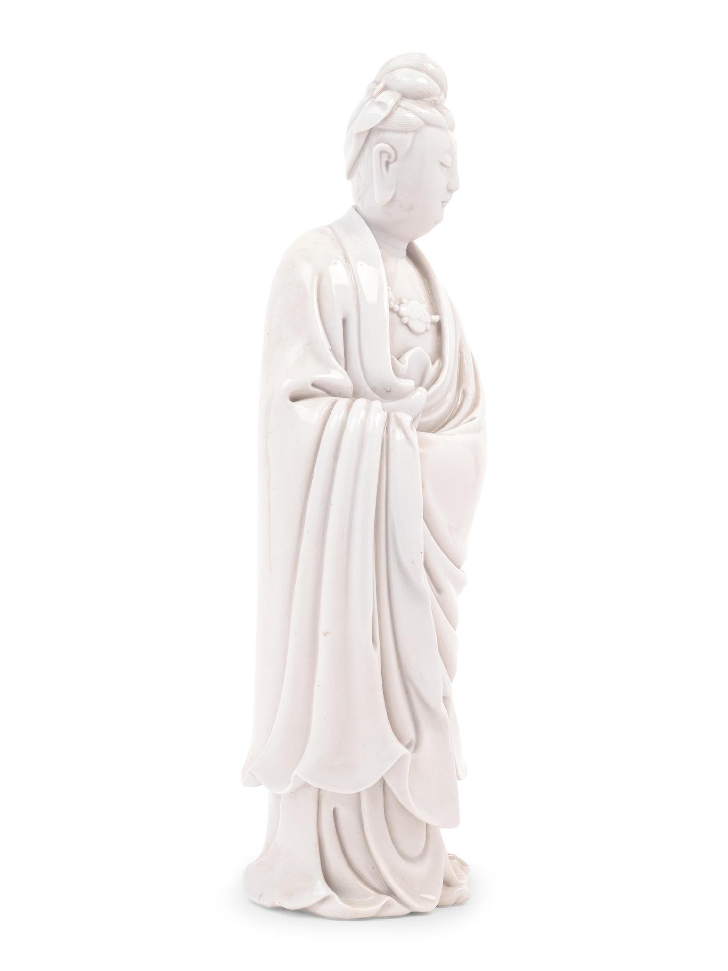 A Chinese Blanc-de-Chine Porcelain Figure of Guanyin