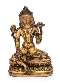 A Sino-Tibetan Gilt Bronze Figure of Green Tara Height 6 3/4 inches. — 17TH/18TH CENTURY