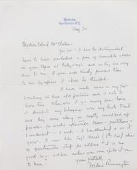 Composition of Three Works: Theodore Davis (American, 1908-1995) Portrait of Frederic Remington ink on paper 6 x 5 inches together with Frederic Remington (American, 1861-1909) Letter to Colonel McClellan, 1984 and Letter to Julie and Ralph, 1980