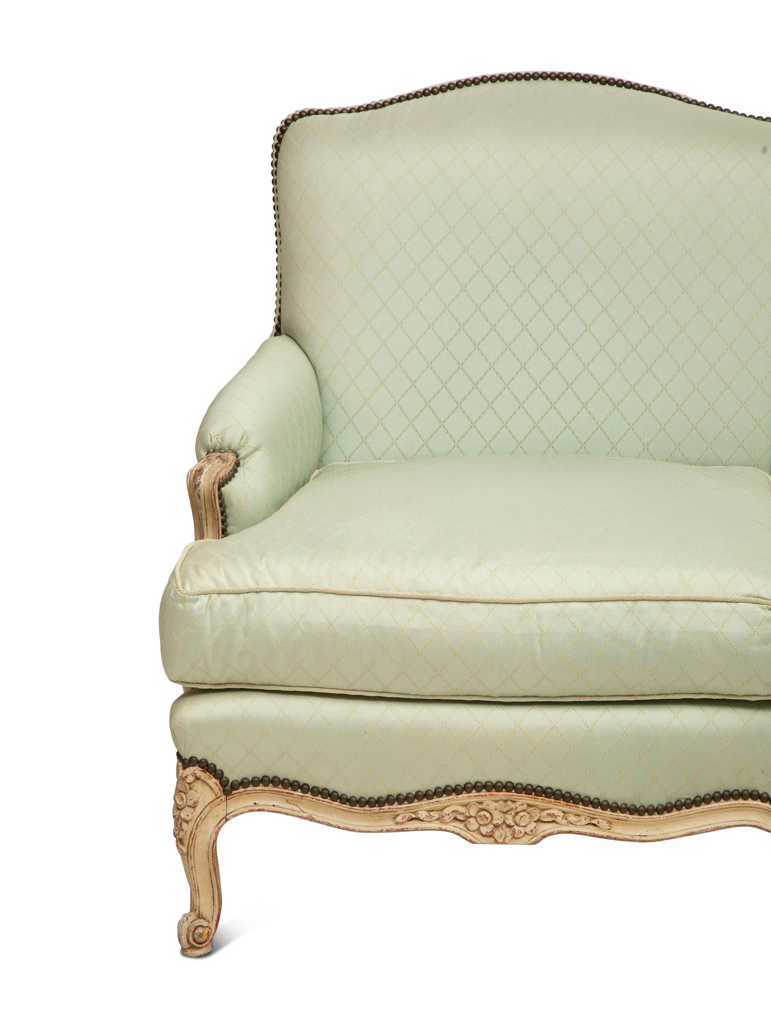 A Louis XV Style Painted Sofa with Scalamandré Upholstery