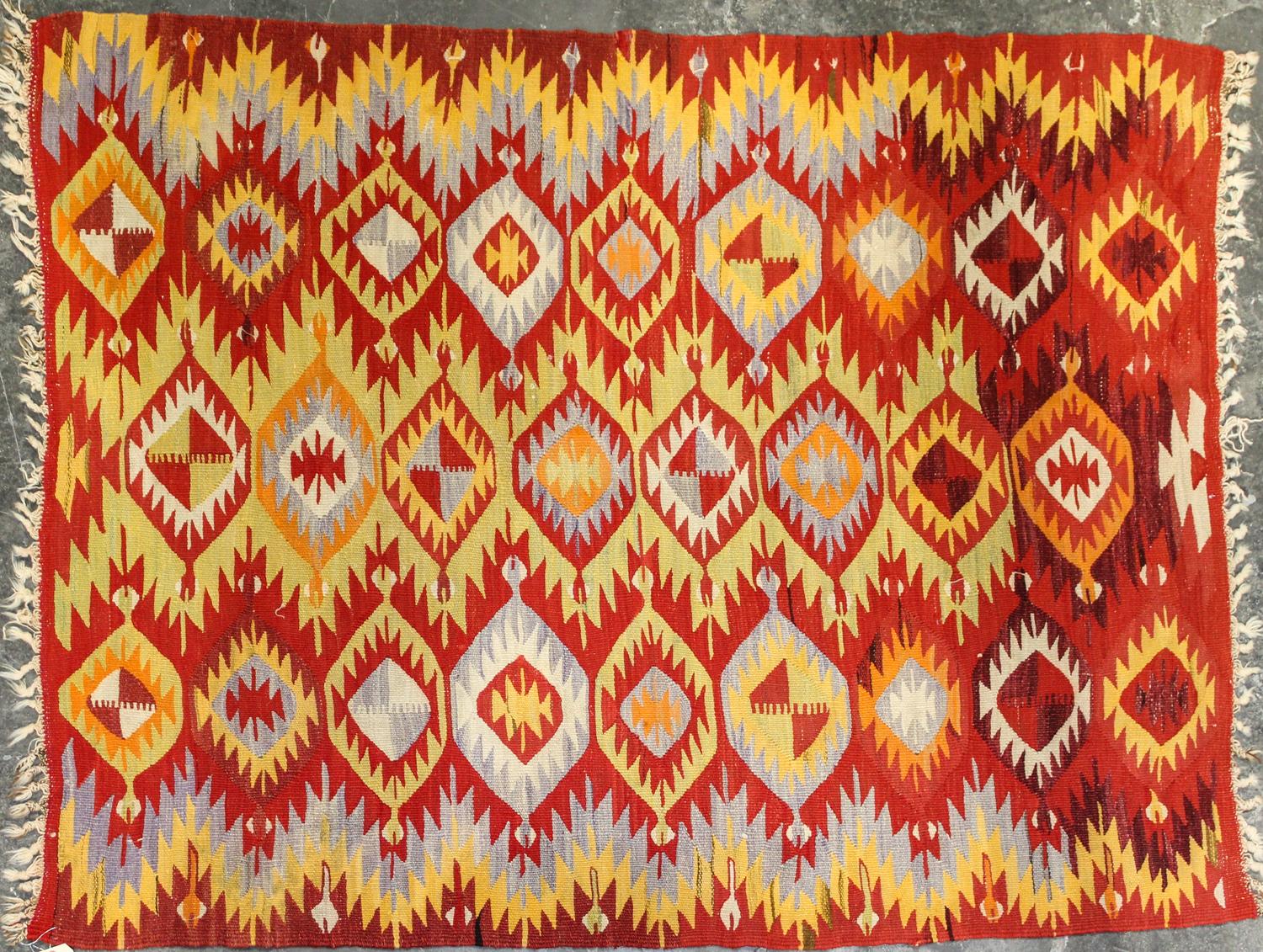 Two Flat Weave Kilim Rugs 5 feet 4 inches x 4 feet 10 inches (largest). — MID 20TH CENTURY