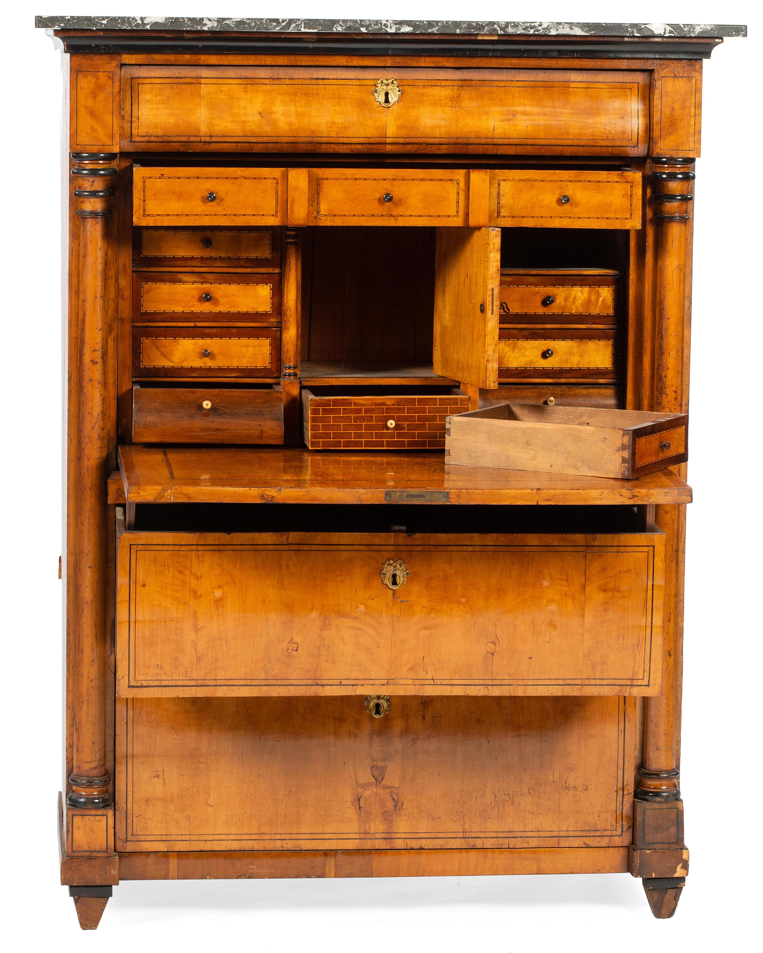 A Continental Parcel Ebonized Birch Secrétaire à Abattant