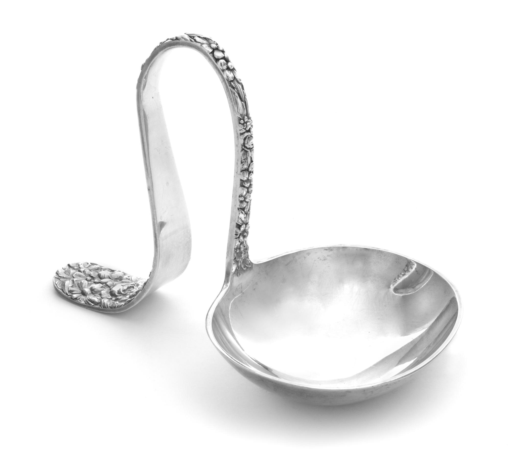 An American Silver Bent-Neck Ladle, The Stieff Company, Baltimore, MD, Repousse pattern.