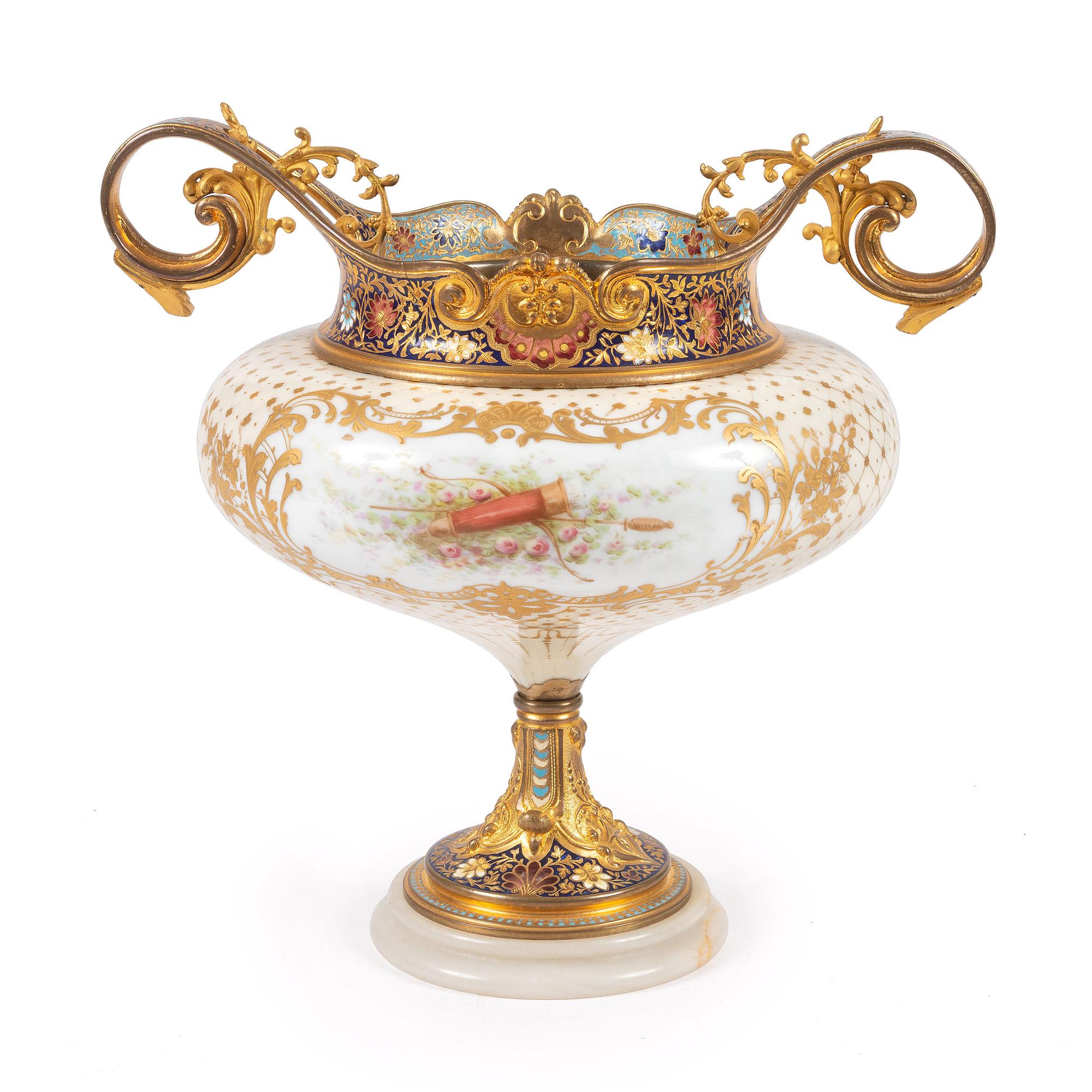 A French Porcelain and Champlevé Enamel Urn