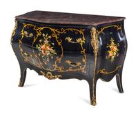A Louis XV Style Gilt Metal Mounted Painted Marble-Top Commode