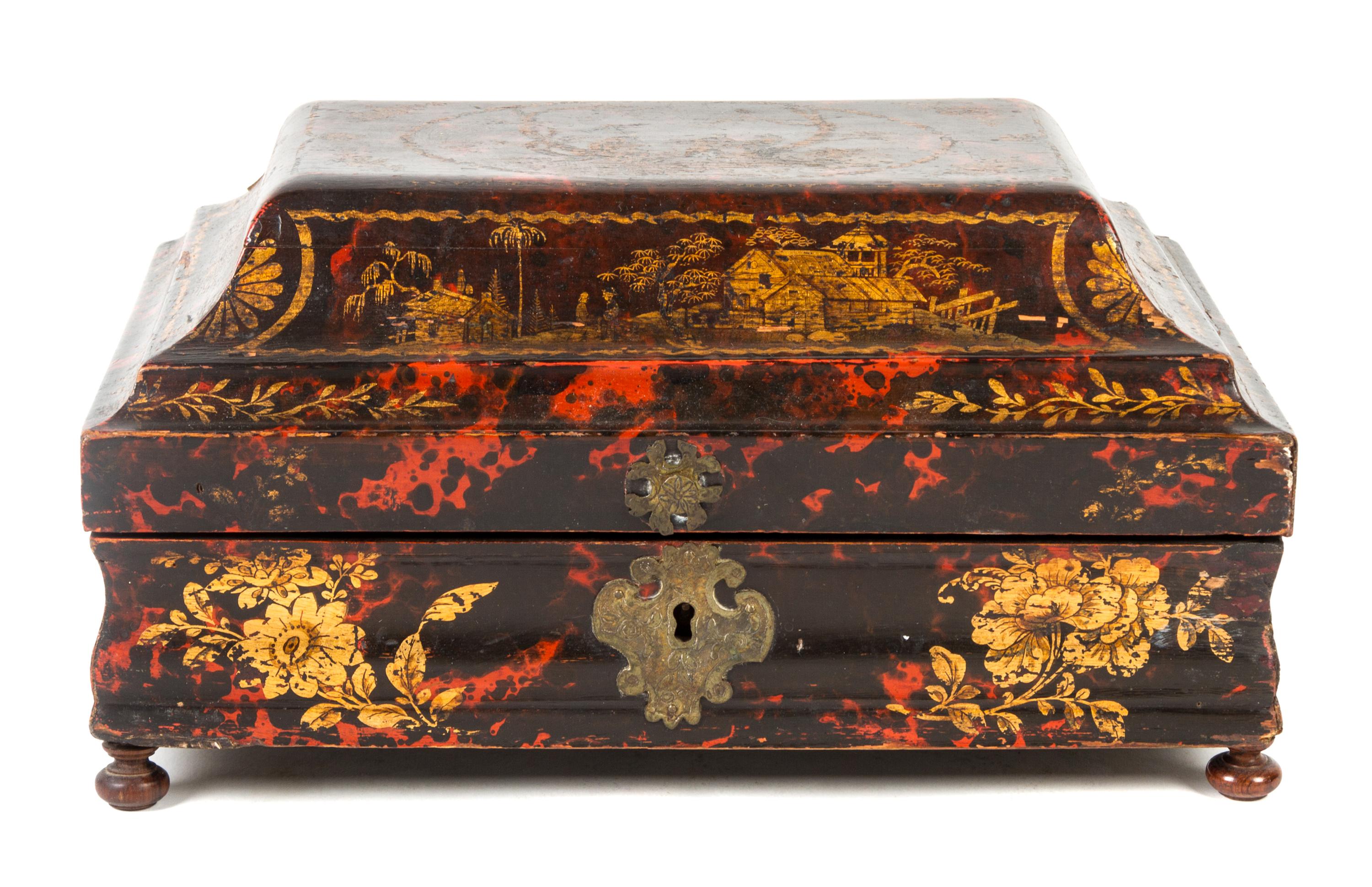 A Chinese Export Simulated Tortoise Shell Casket Height 6 3/4 x width 12 1/4 x depth 9 inches.