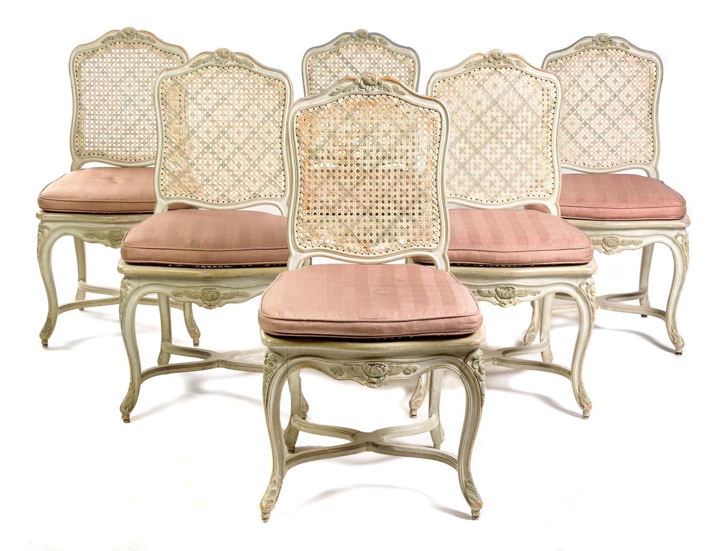 A Set of Six Louis XV Style Painted Dining Chairs Height 38 inches. — LATE 19TH CENTURY