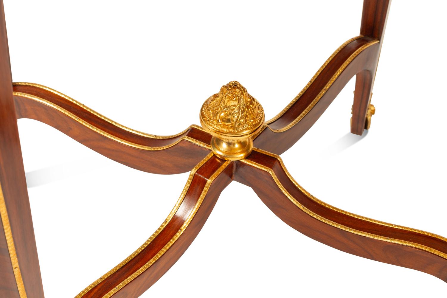 A Pair of Louis XV Style Gilt Bronze Mounted Marble-Top Side Tables