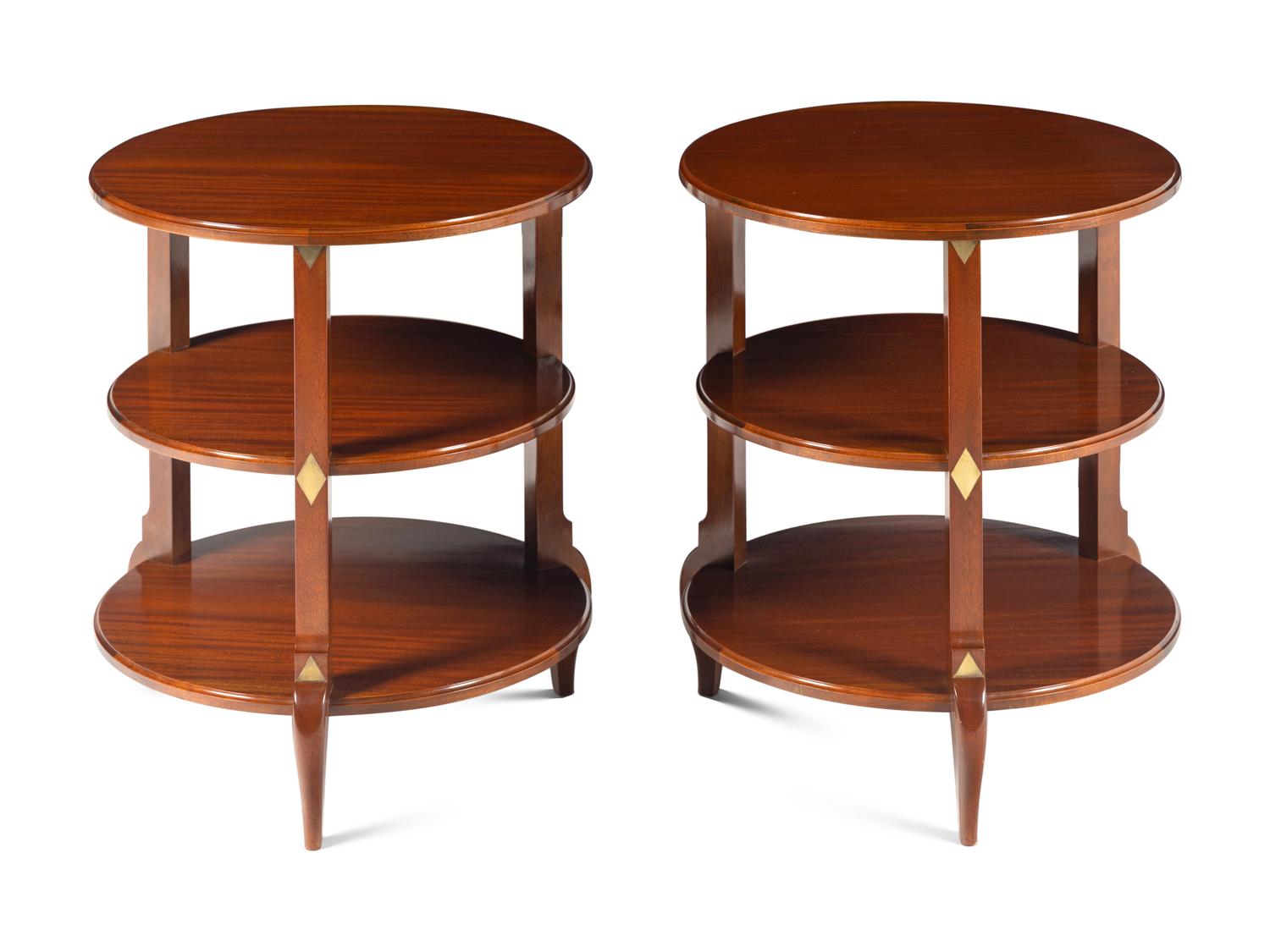 A Pair of David Easton-Designed Brass Inlaid Mahogany End Tables