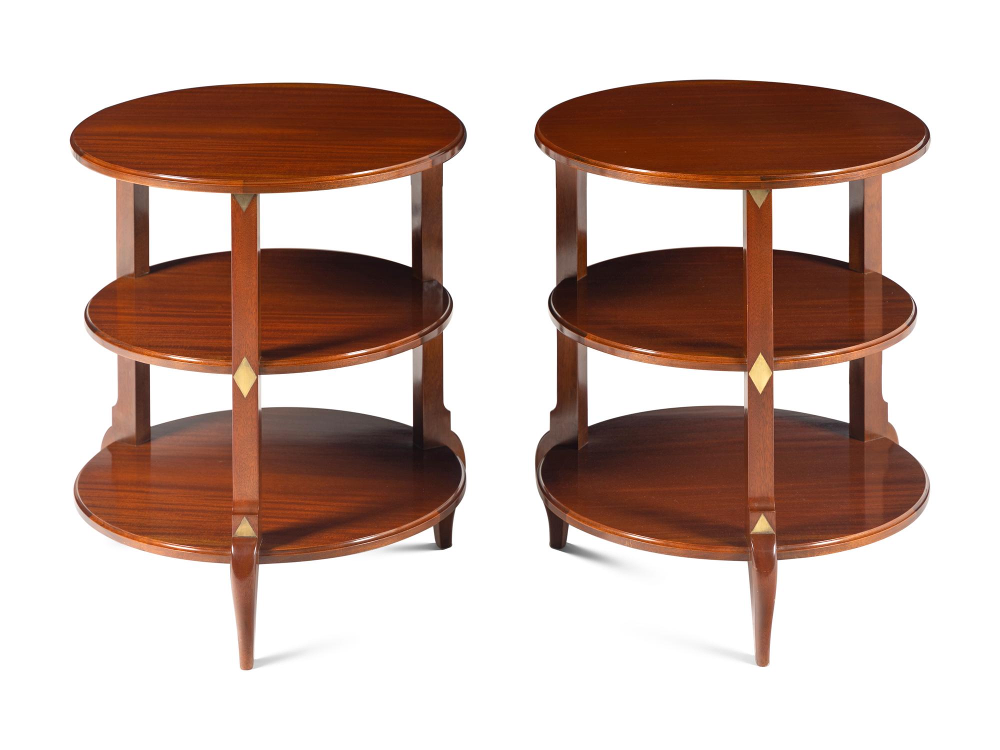 A Pair of David Easton-Designed Brass Inlaid Mahogany End Tables