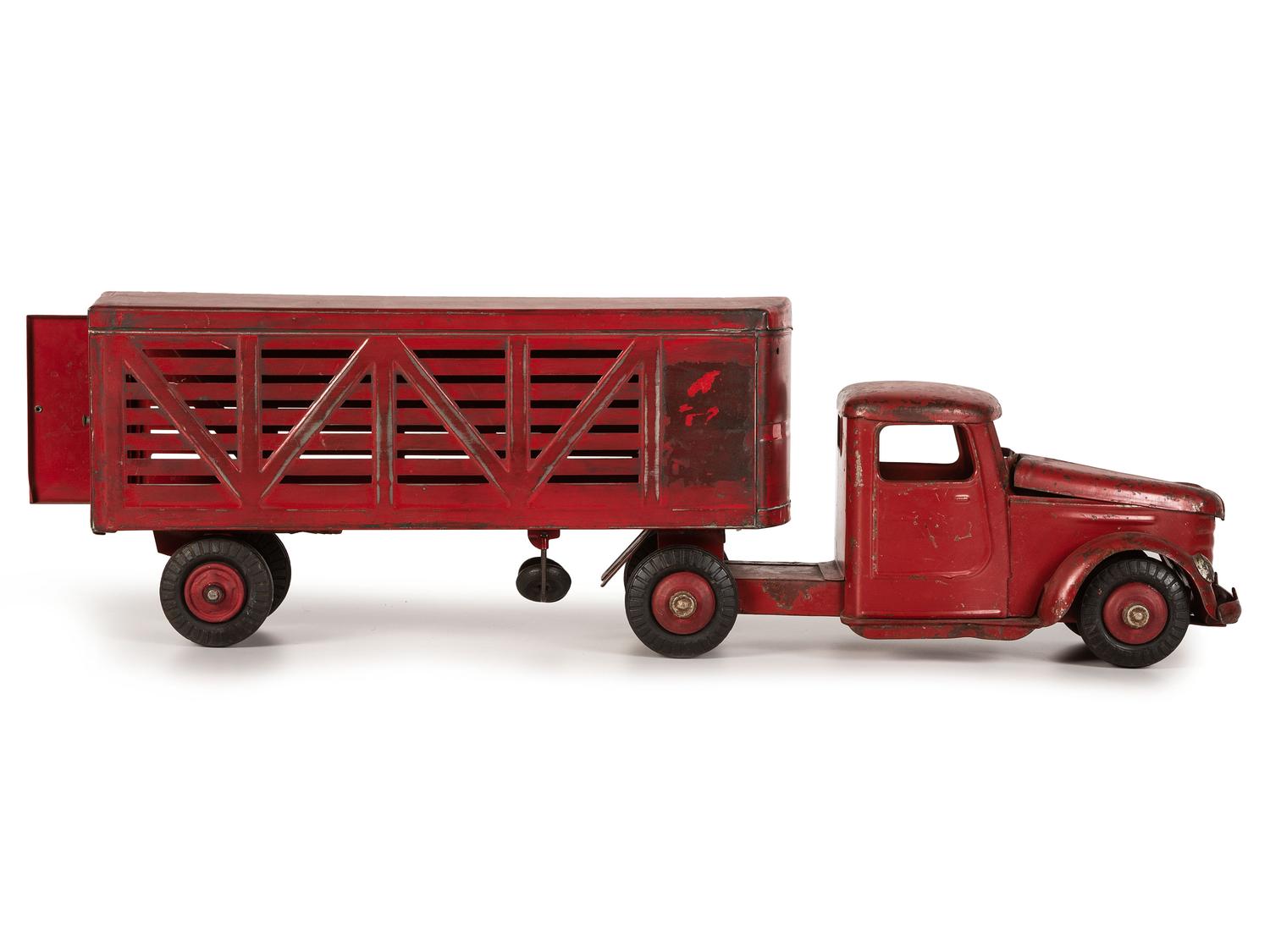 Five Pressed Metal Toy Trucks