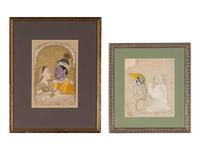 Two Indian Drawing of Krishna and Radha, 18th Century 十八世紀 印度 黑天與牧女細密畫兩幅