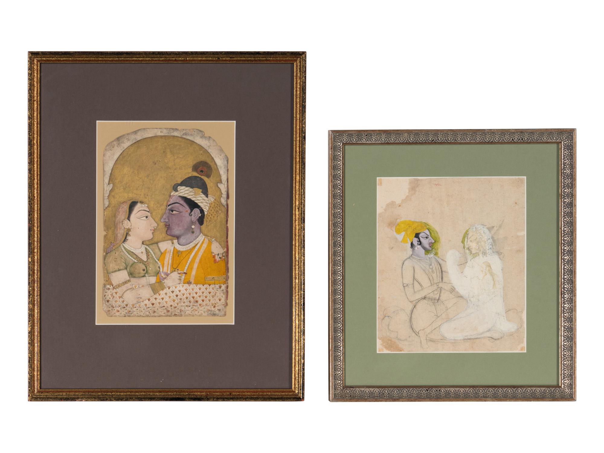 Two Indian Drawing of Krishna and Radha, 18th Century 十八世紀 印度 黑天與牧女細密畫兩幅