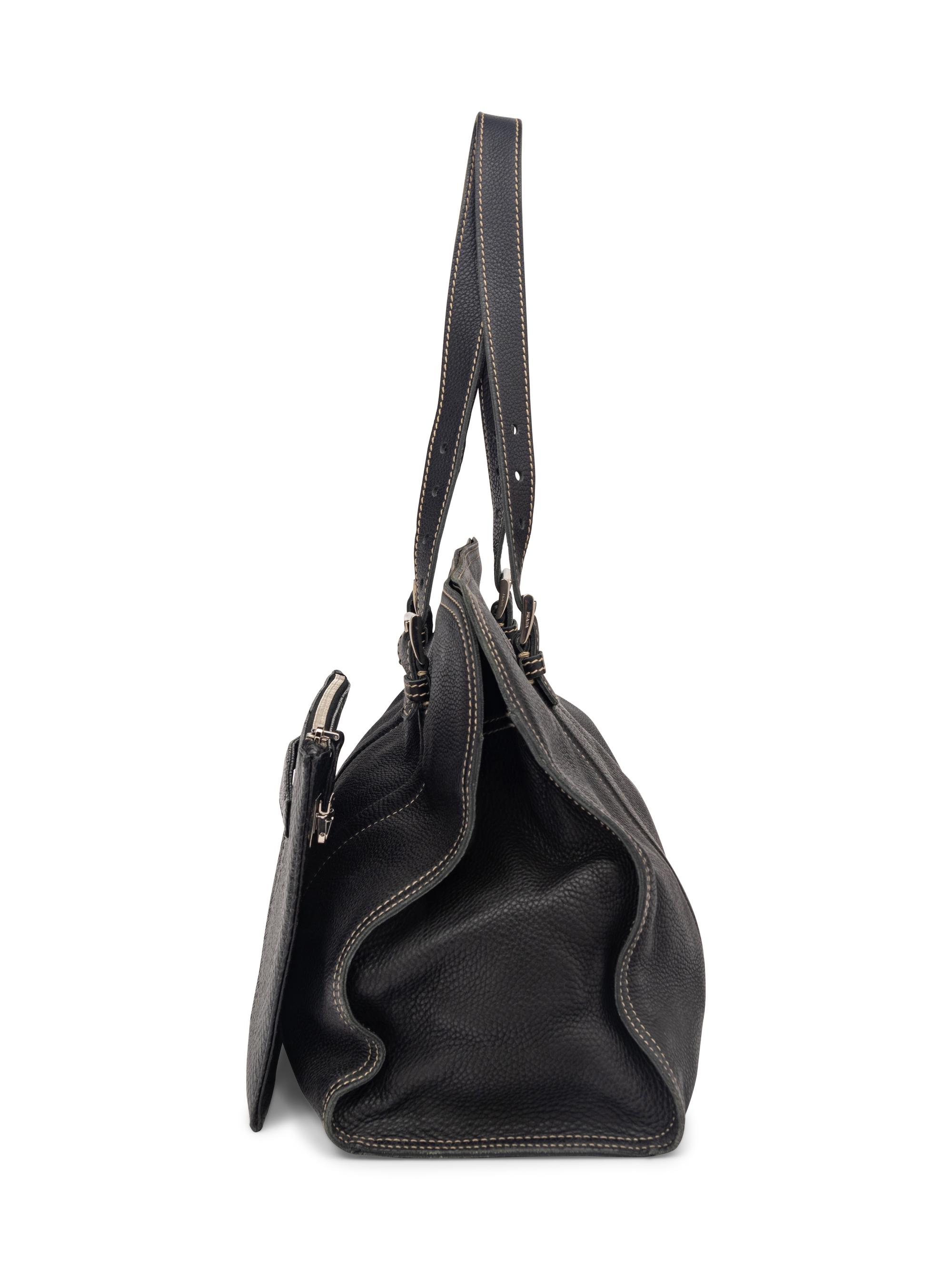 Prada Black Leather Tote and Black Python Zip Clutch