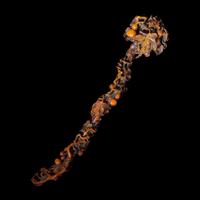 A Chinese Finely Carved Stained Bone Ruyi Scepter, Qing Dynasty — 清 木“福祿萬代”如意