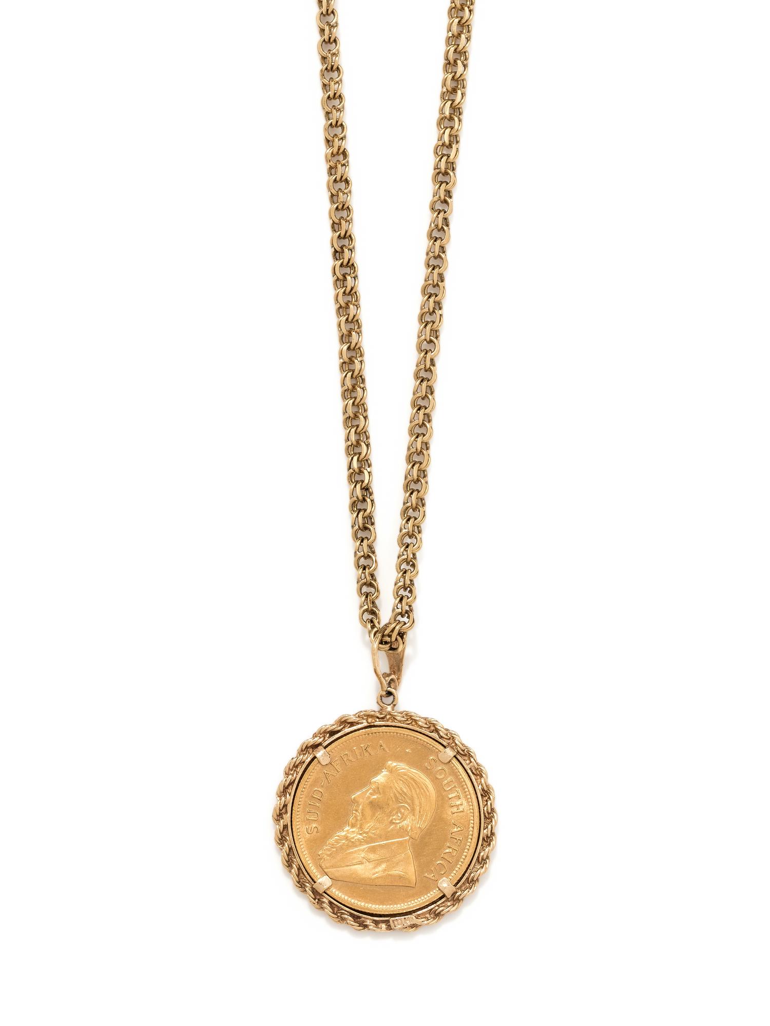 YELLOW GOLD AND SOUTH AFRICAN KRUGERRAND COIN PENDANT/NECKLACE