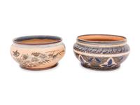 Four Doulton Lambeth Stoneware Serving Bowls and Two Salad Serving Sets