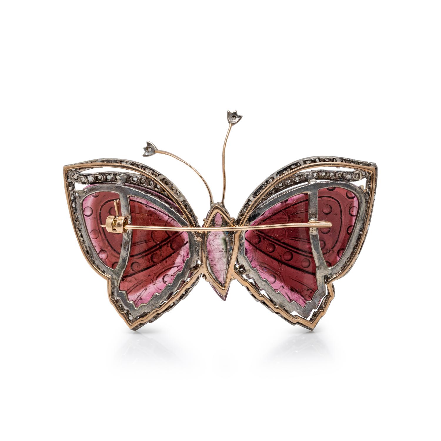CARVED TOURMALINE BUTTERFLY BROOCH