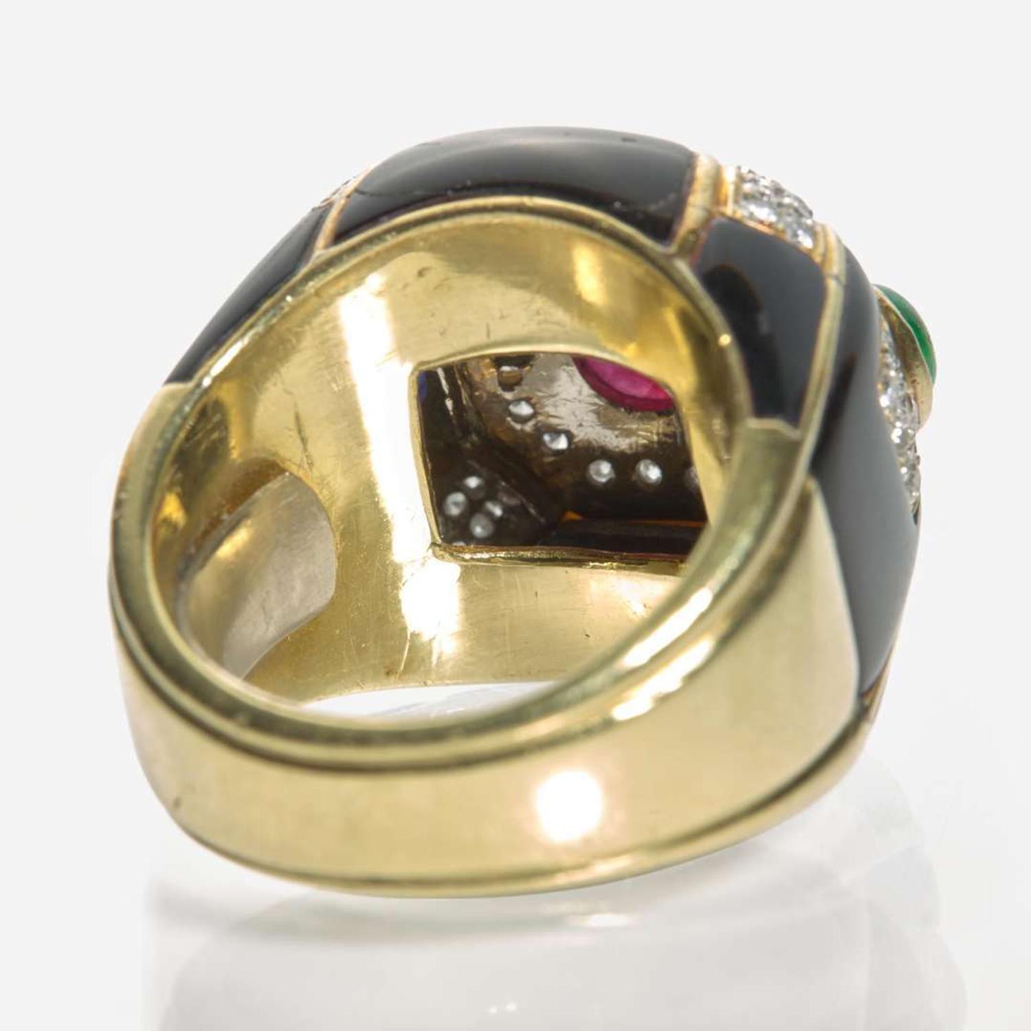 An 18K Yellow Gold, Enamel, and Gemstone Ring
