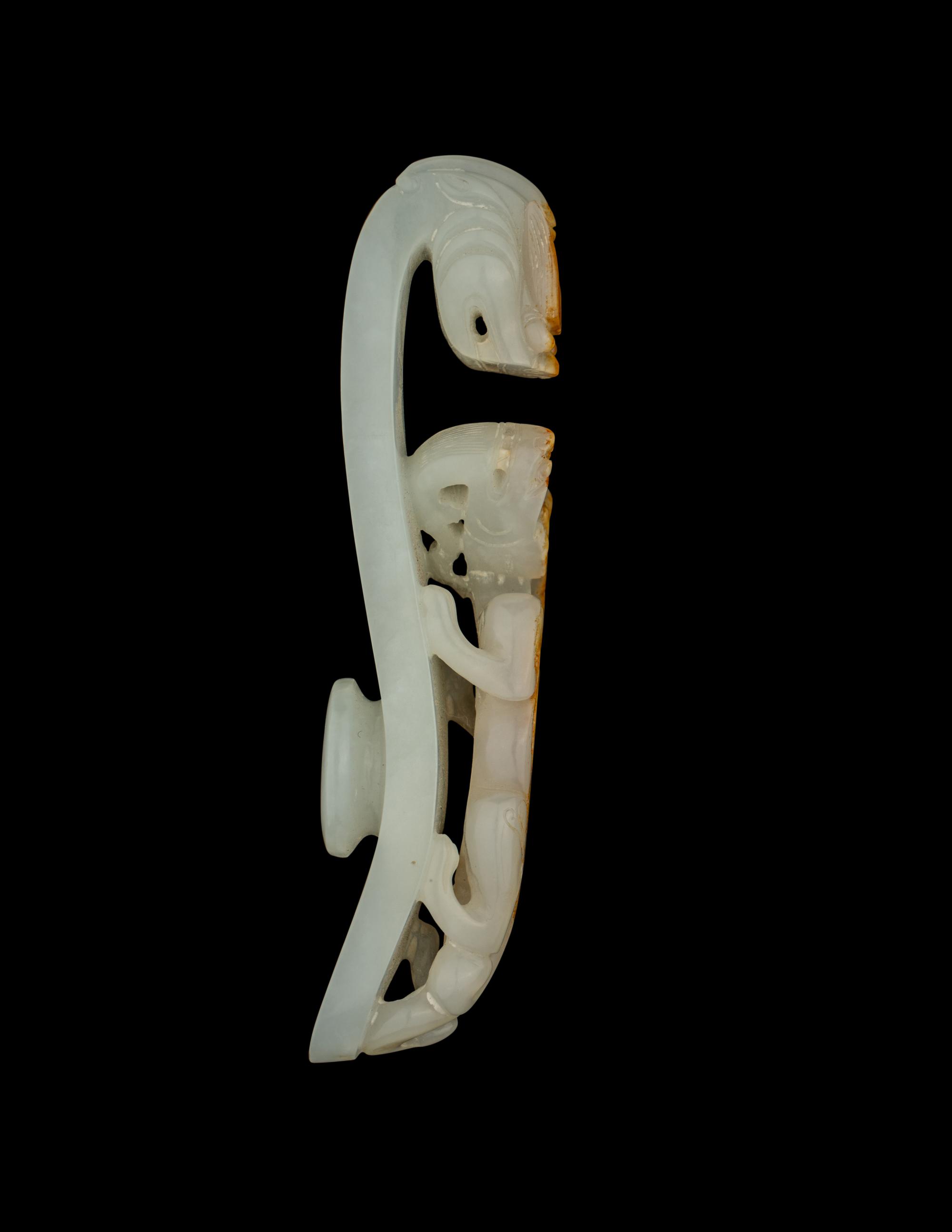 Two Chinese Russet and Jade Belt Hooks