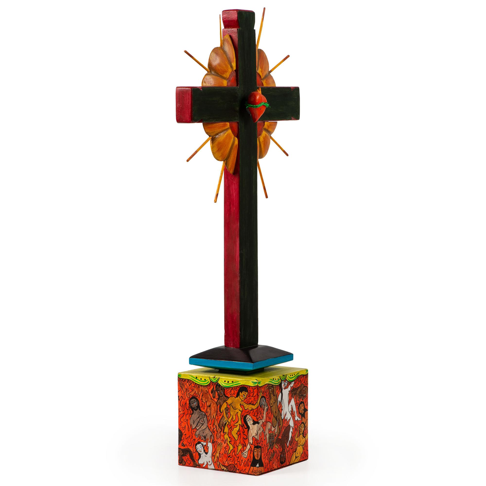Southwest Folk Art Cross, with Sacred Heart