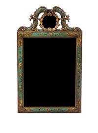 A Venetian Painted and Parcel Gilt Mirror, Height 39 1/2 x width 24 inches.
