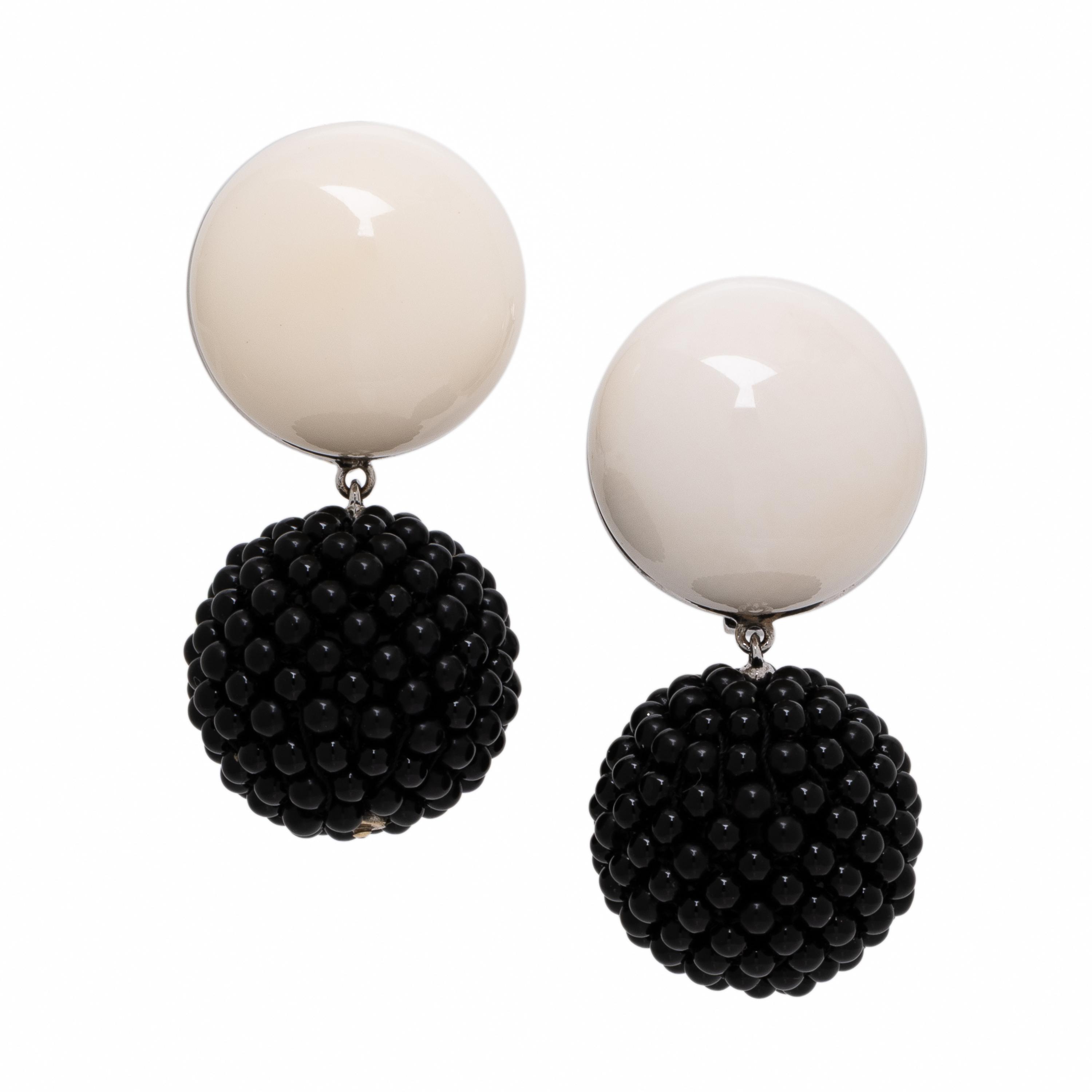 Sabbadini, White Coral, Onyx, and White Gold Earrings