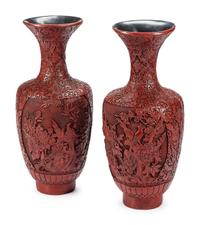 A Pair of Monumental Chinese Cinnabar Urns