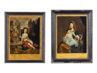 A Pair of English Mezzotints on Glass