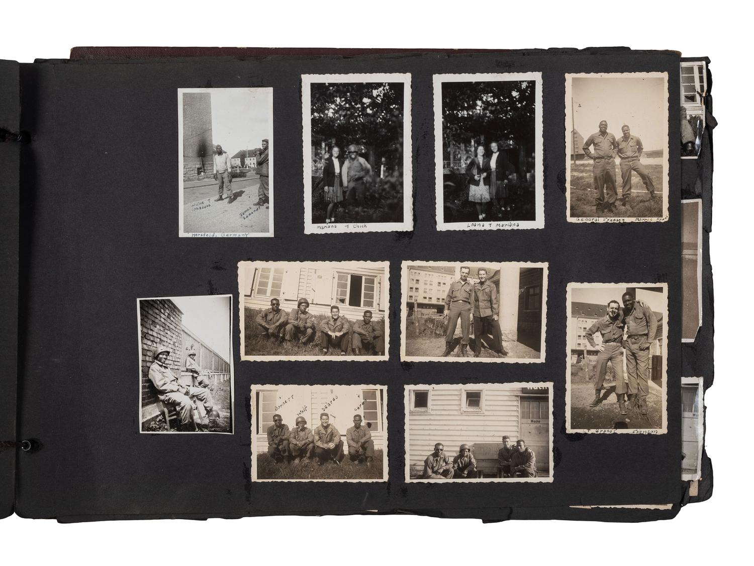 [WORLD WAR II]. Photo album and insignia belonging to an African American soldier.