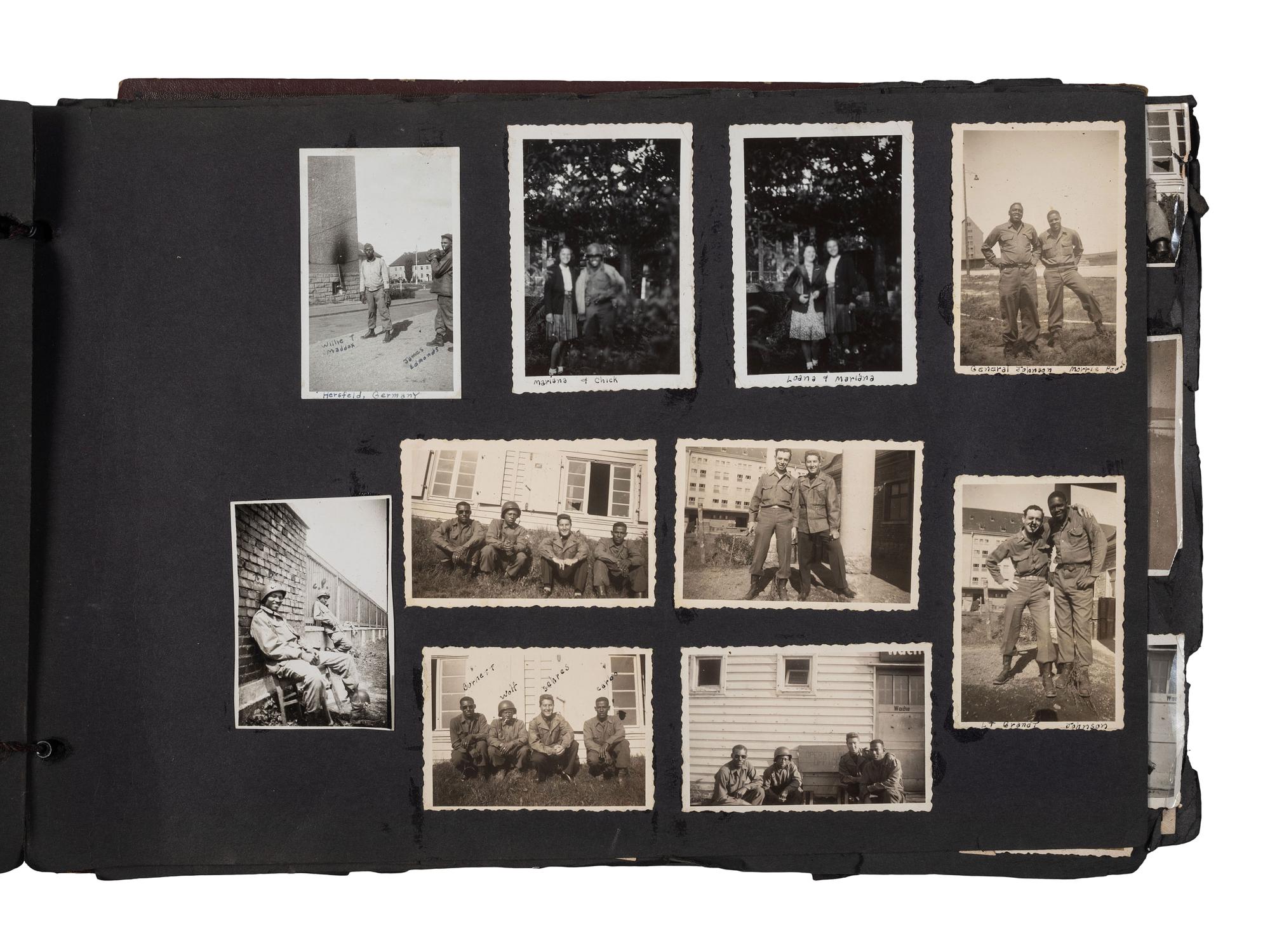 [WORLD WAR II]. Photo album and insignia belonging to an African American soldier.
