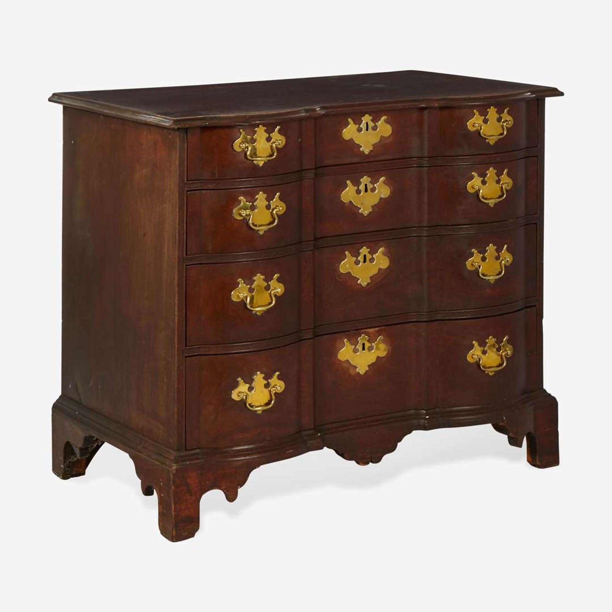 A Chippendale carved mahogany block-front chest of drawers Boston, MA, circa 1770