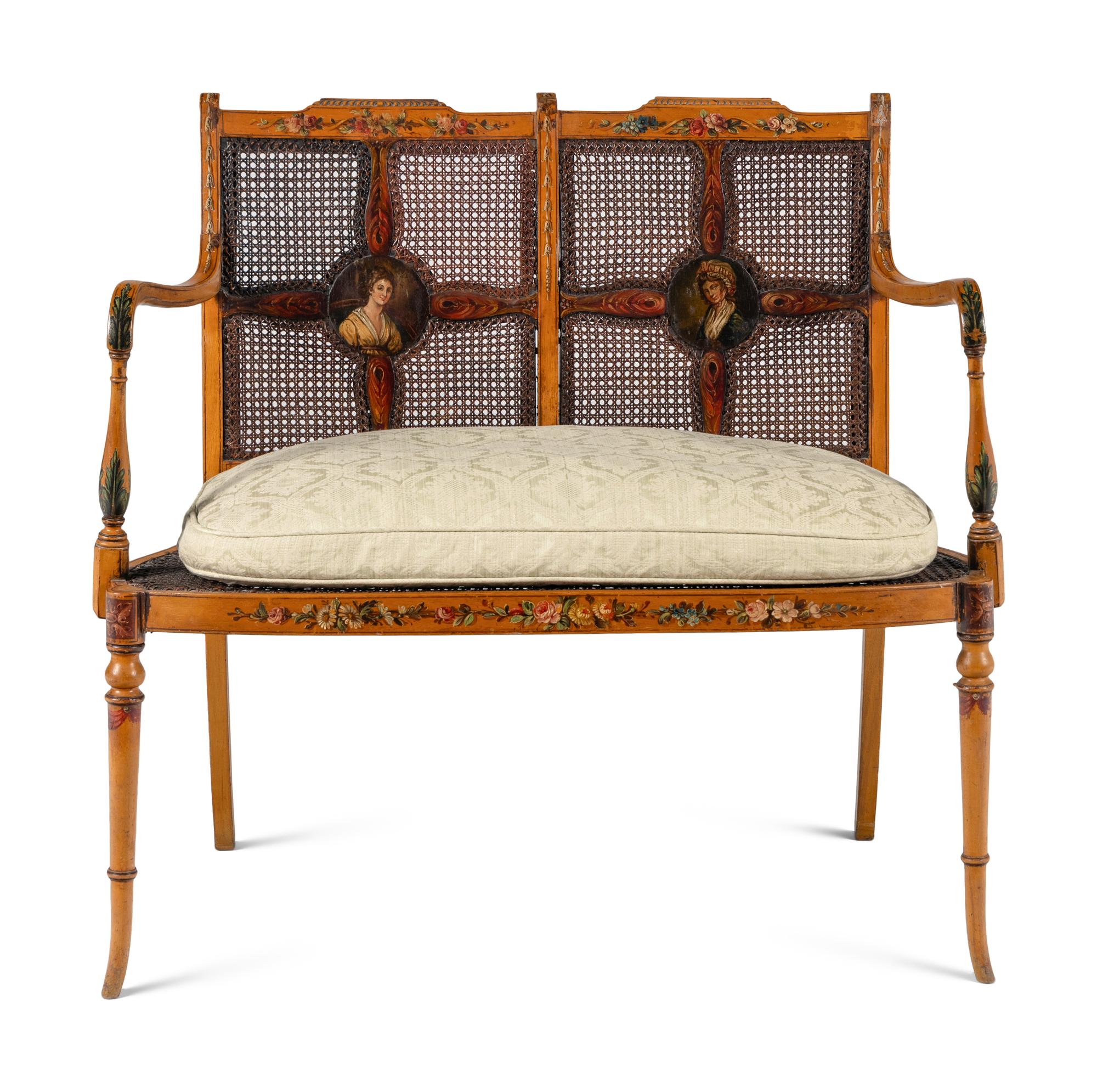 An Edwardian Painted Satinwood Settee