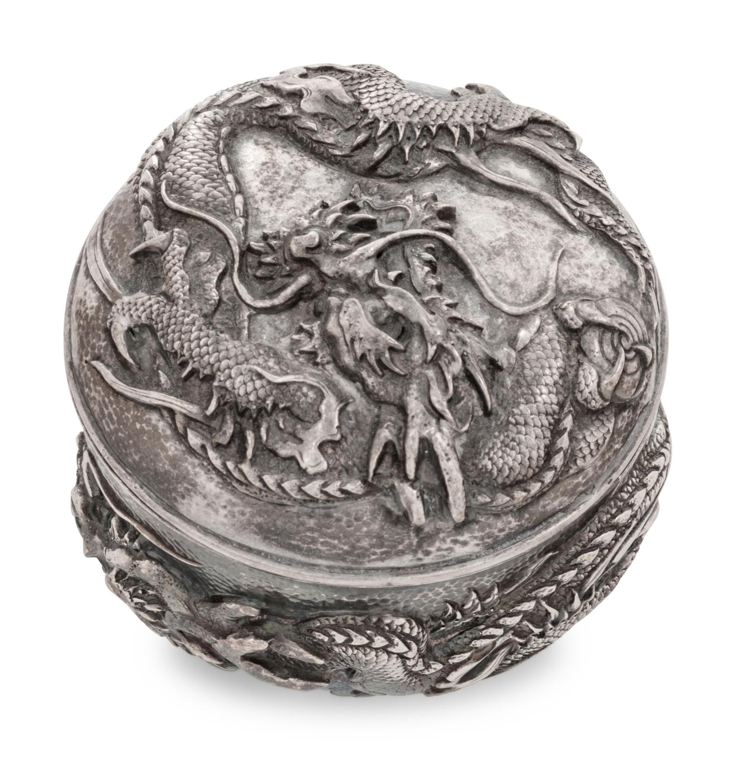 A Chinese Export Silver Tea Caddy