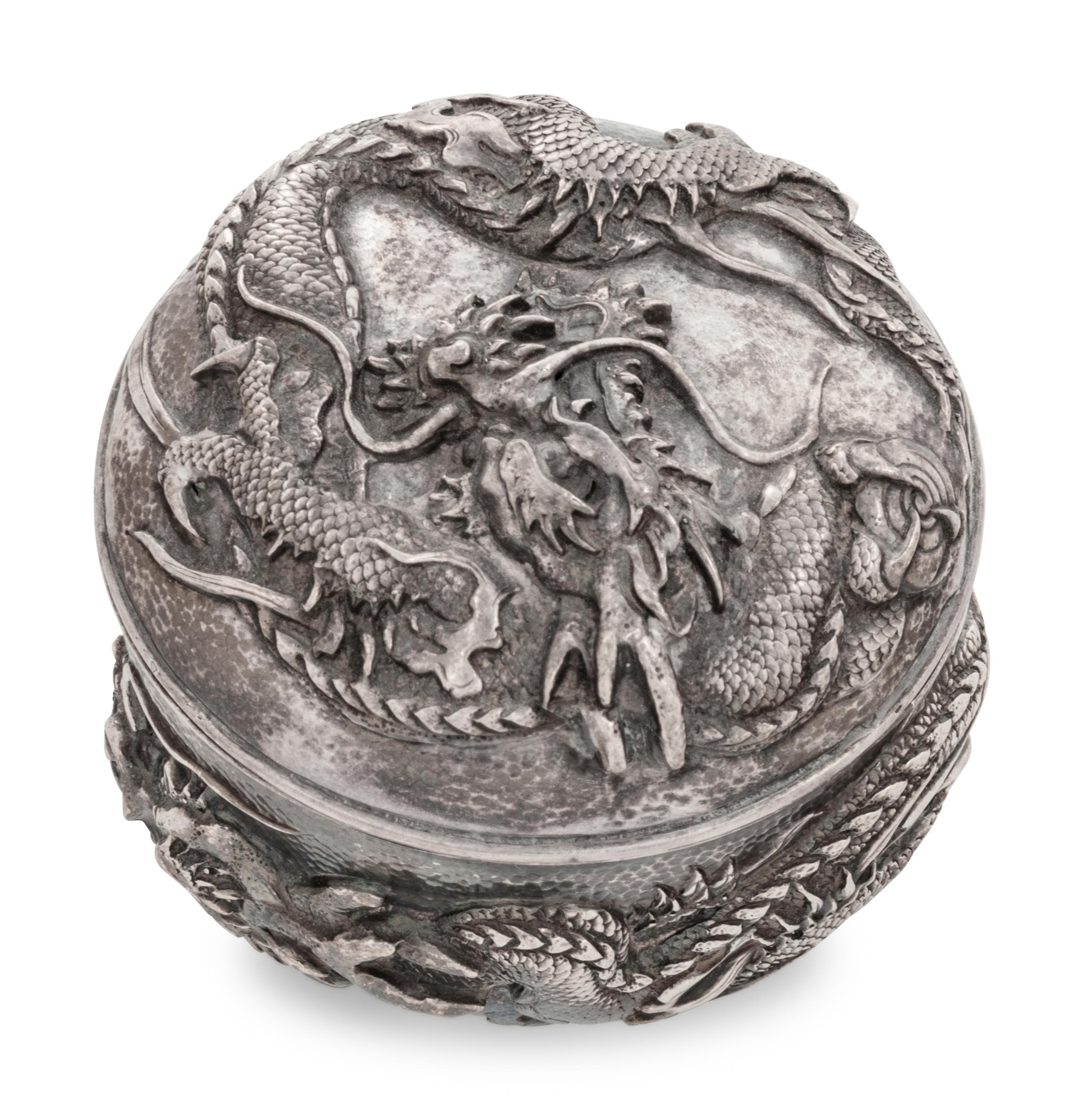 A Chinese Export Silver Tea Caddy