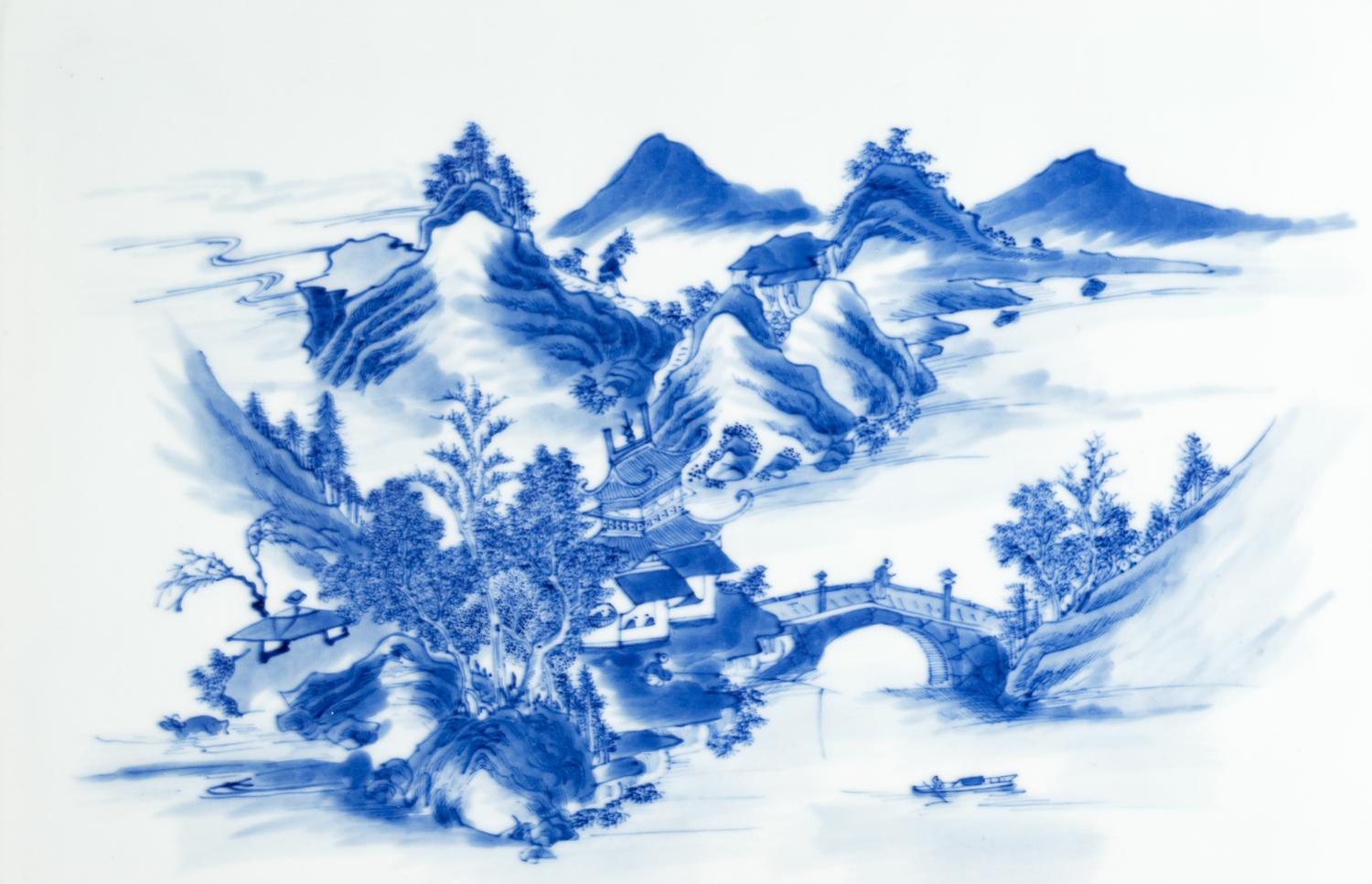 A Set of Four Blue and White Porcelain Inset Hanging Panels