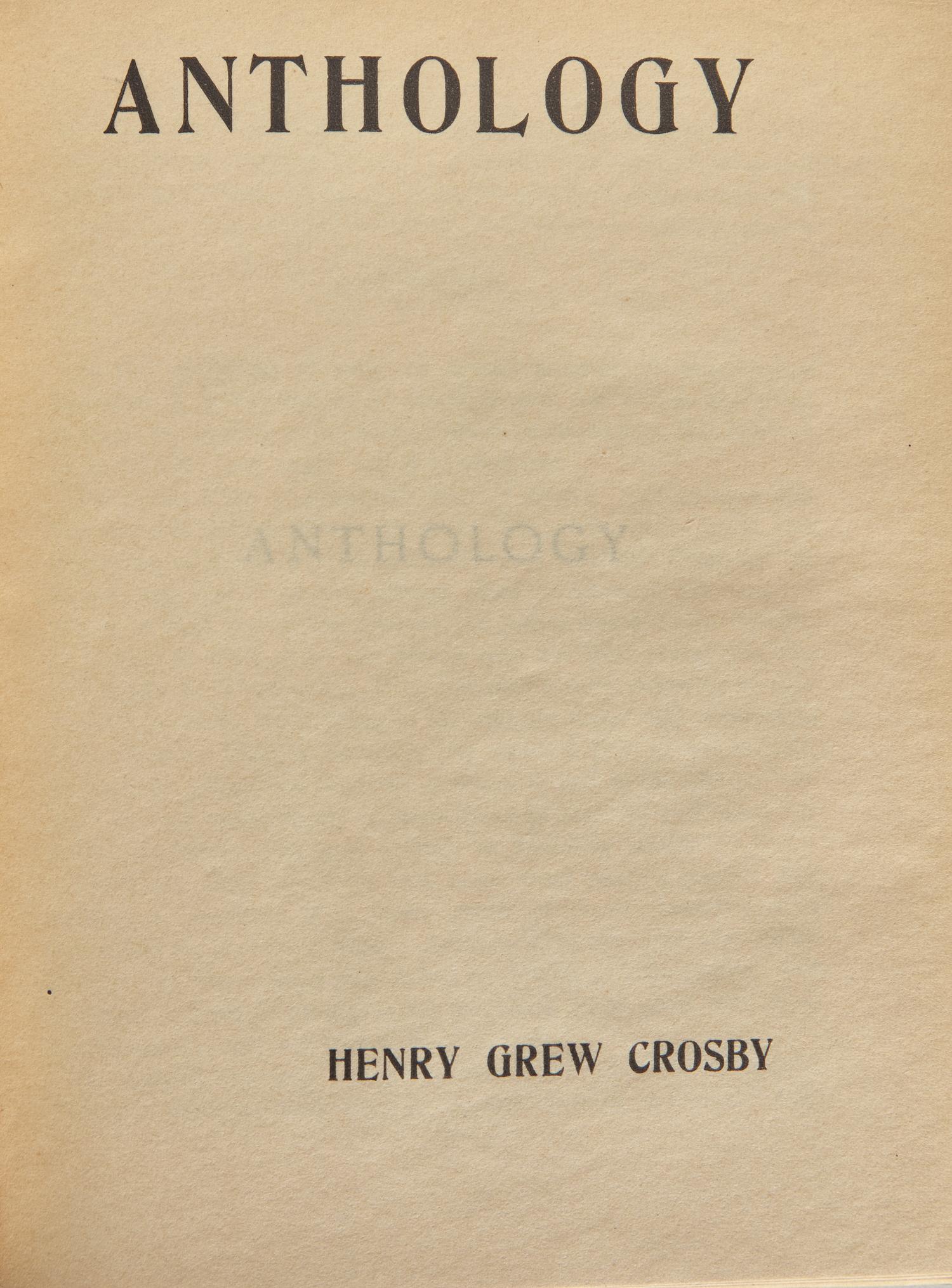 [Black Sun Press] Crosby, Henry Grew. Anthology