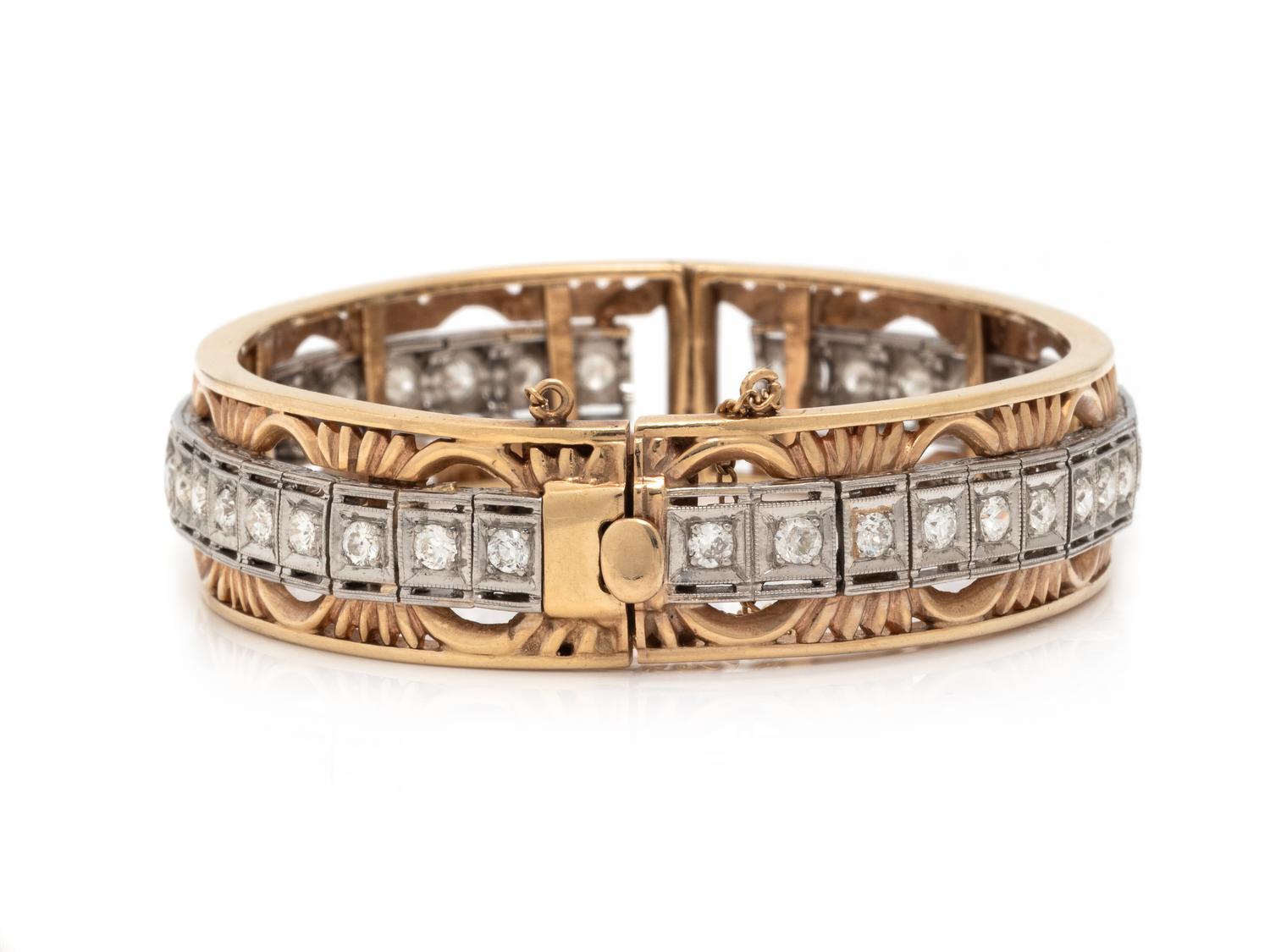BICOLOR GOLD AND DIAMOND BANGLE BRACELET
