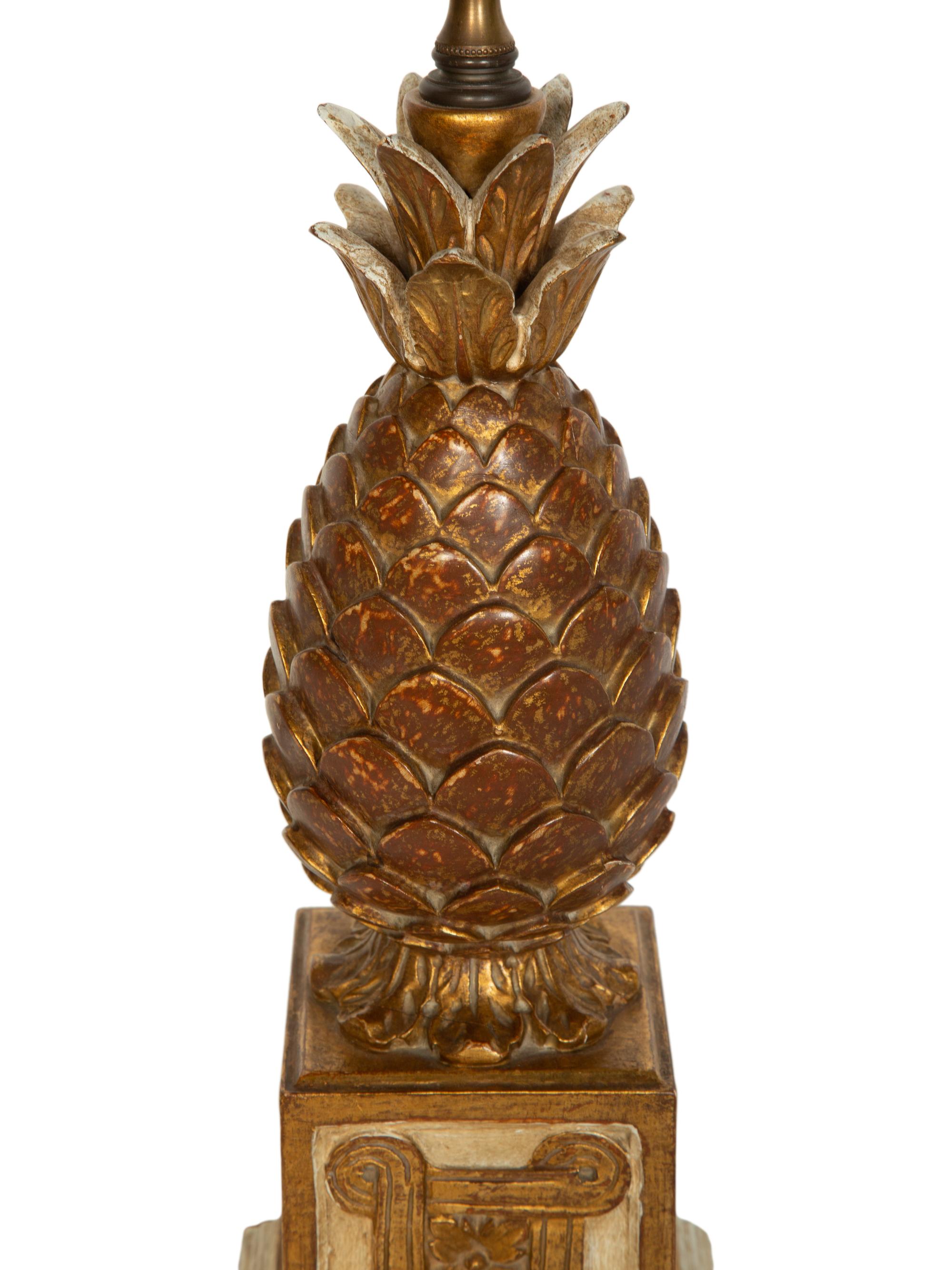 An Italian Painted and Gilt Pineapple Lamp