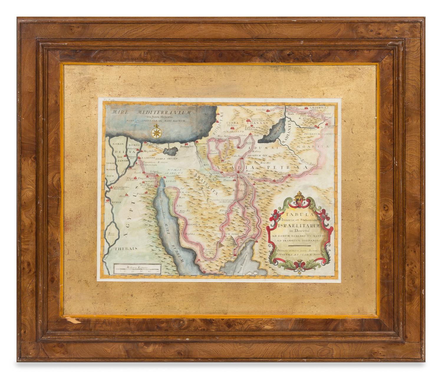 A Handcolored Engraved Map of the Tribes of Israel Height of paper 12 7/8 x width 17 1/8 inches. — AFTER ANTOINE AUGUSTIN CALMET (1672-1757)
