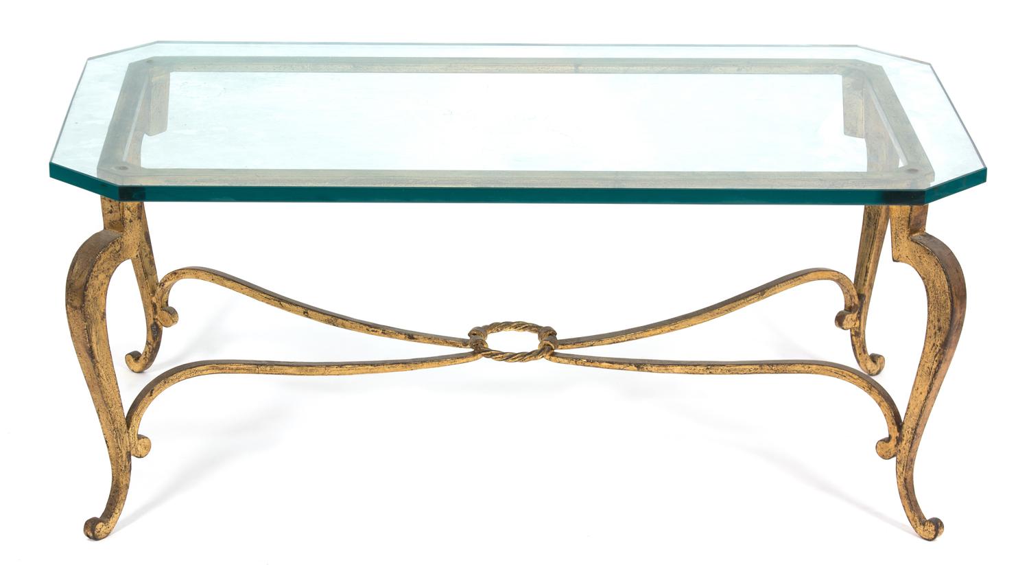 A Gilt Metal Glass Top Coffee Table — 20TH CENTURY
