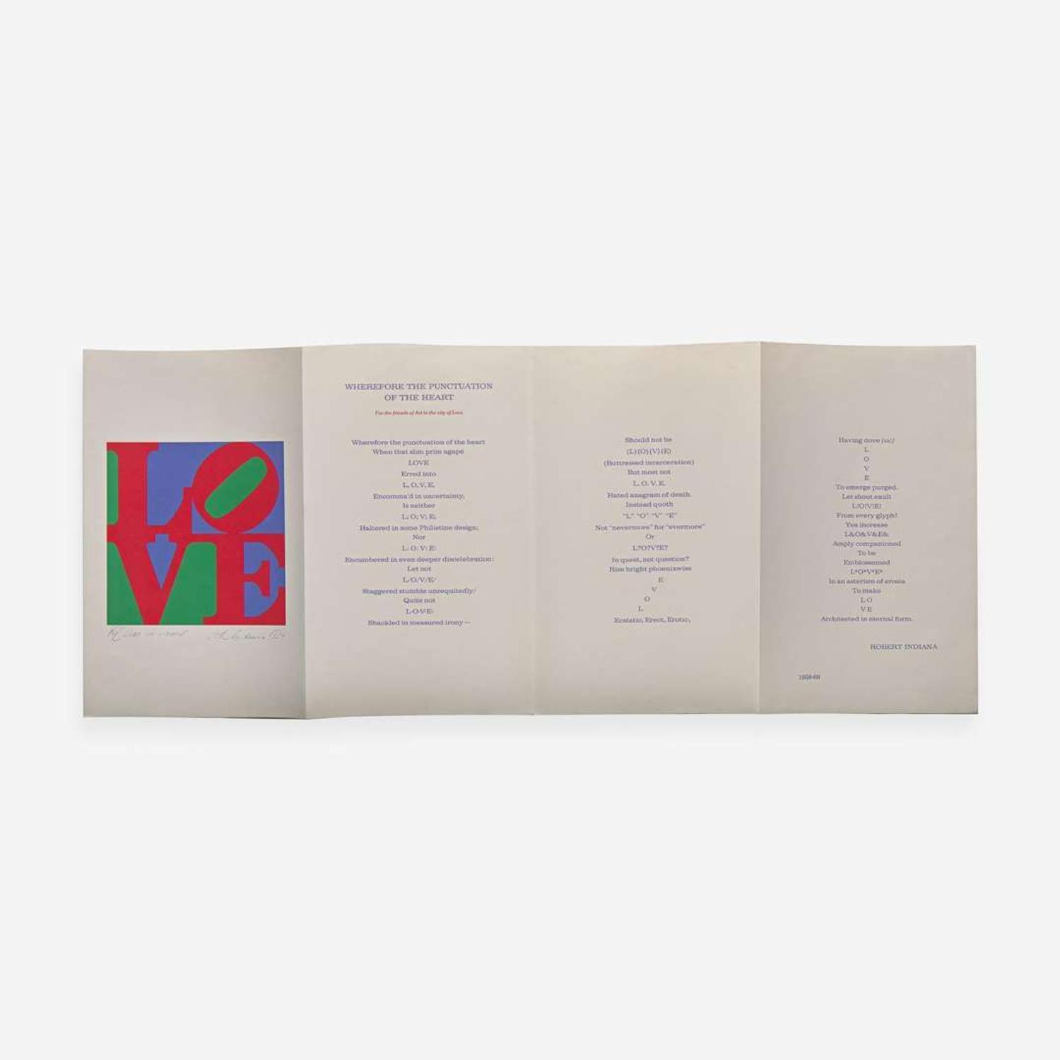 Robert Indiana (American, 1928-2018) The Philadelphia Love (with Poetry: Wherefore The Punctuation of the Heart)