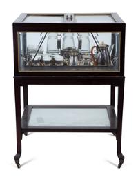A Regency Revival Fruitwood, Silvered Metal and Glazed Pop-Up Bar Cart — 20TH CENTURY