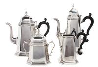 An Italian Silver Tea and Coffee Service, Ricci & C., Alessandria, comprising a teapot, a coffee pot, a creamer and a sugar, each of re