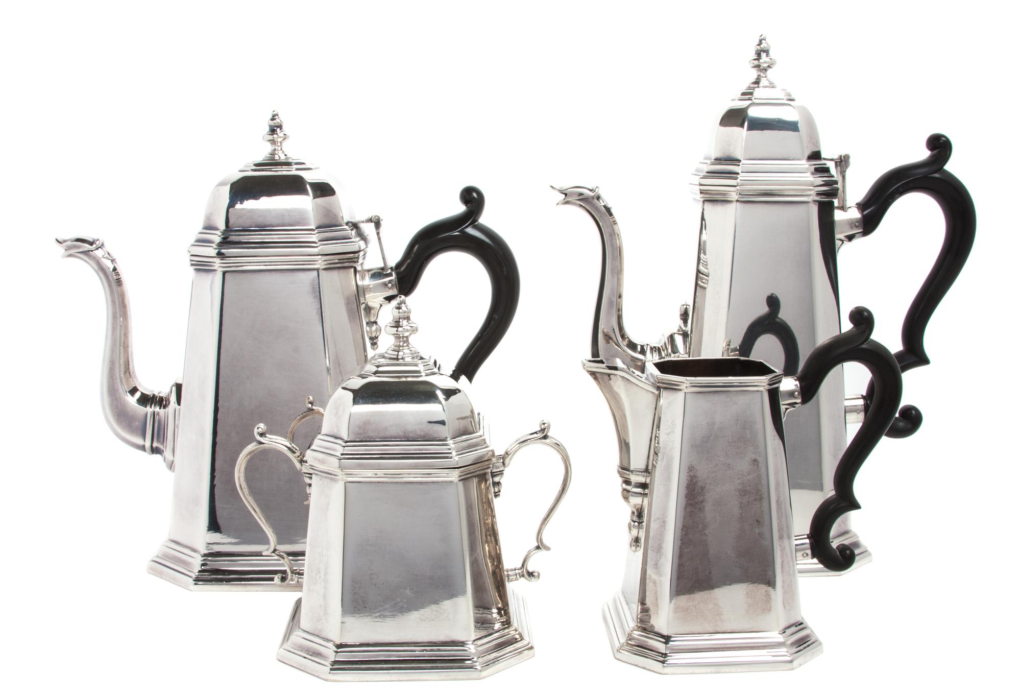 An Italian Silver Tea and Coffee Service, Ricci & C., Alessandria, comprising a teapot, a coffee pot, a creamer and a sugar, each of re